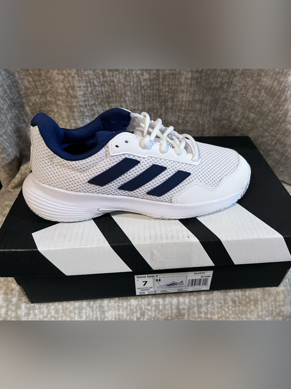 Adidas Men’s White & Navy Mesh Trainer Sneakers